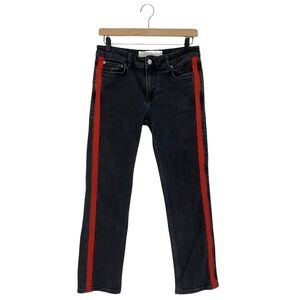 Victoria Beckham Side Stripe Straight Leg Jeans Black Red Size 25